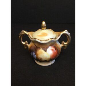 Vintage Enesco Japan Mini Sugar Bowl With Lid Hand Painted Fruit